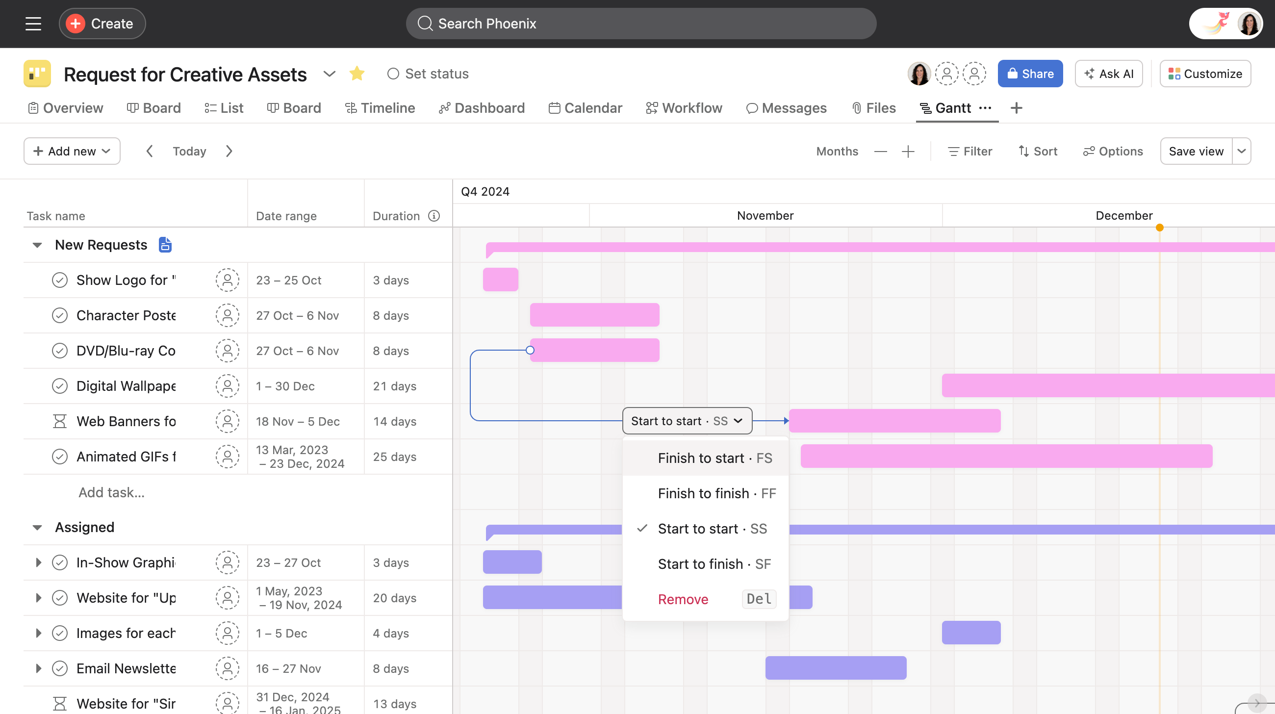 Gantt view