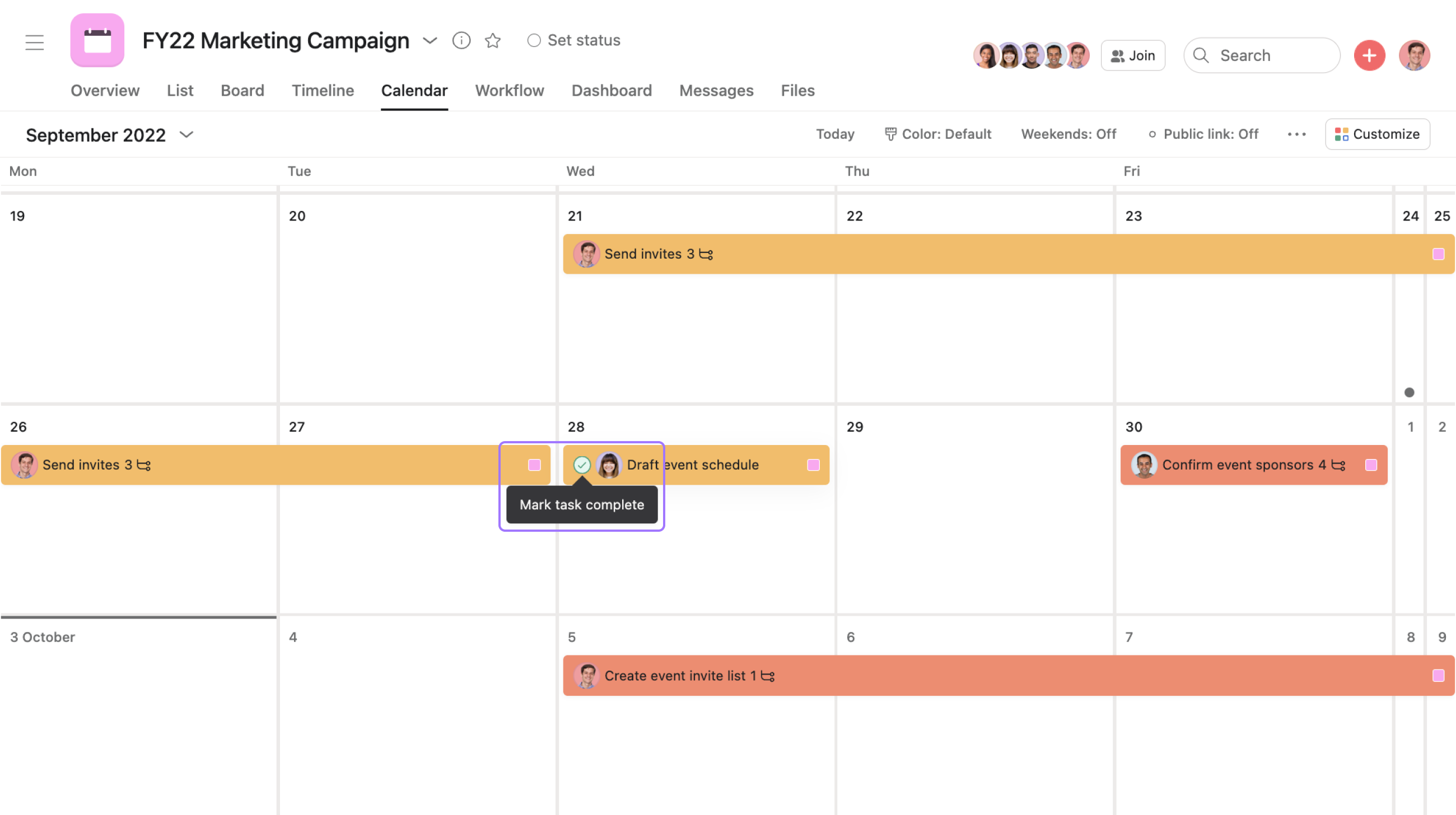 Calendar view – Asana Help Center