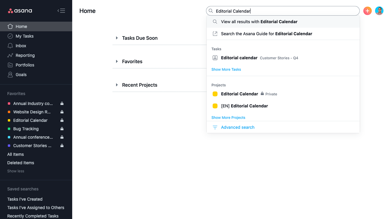 Использование простого и расширенного поиска в Asana | Руководство по  продукту • Руководство по продукту Asana