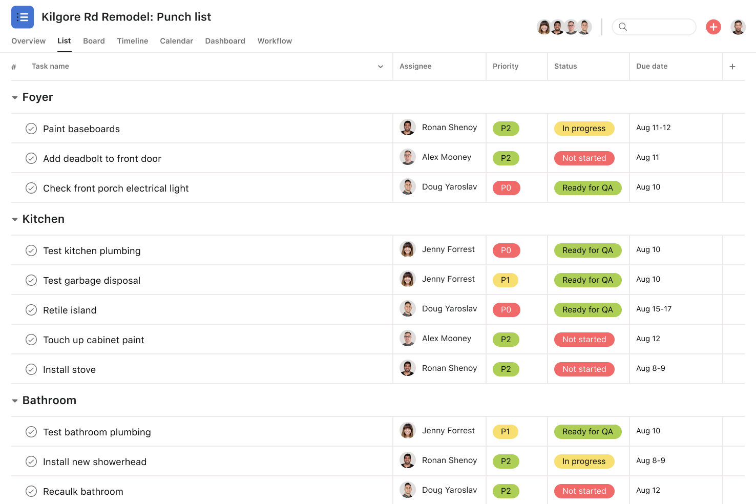 [Product ui] Punch list in Asana, spreadsheet-style project view (List)