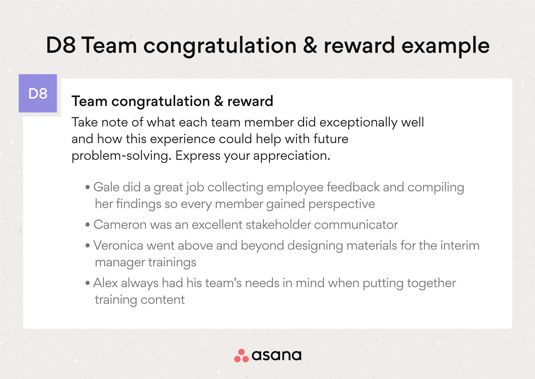 8D Team congratulations & reward example