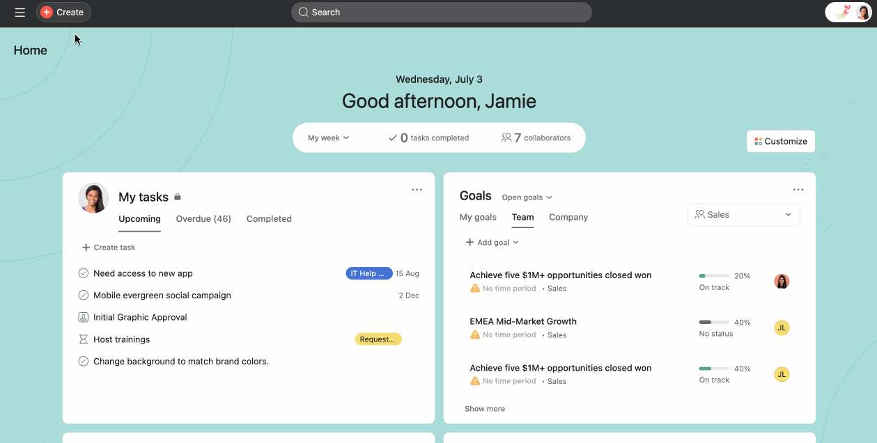 Creating Asana projects with templates