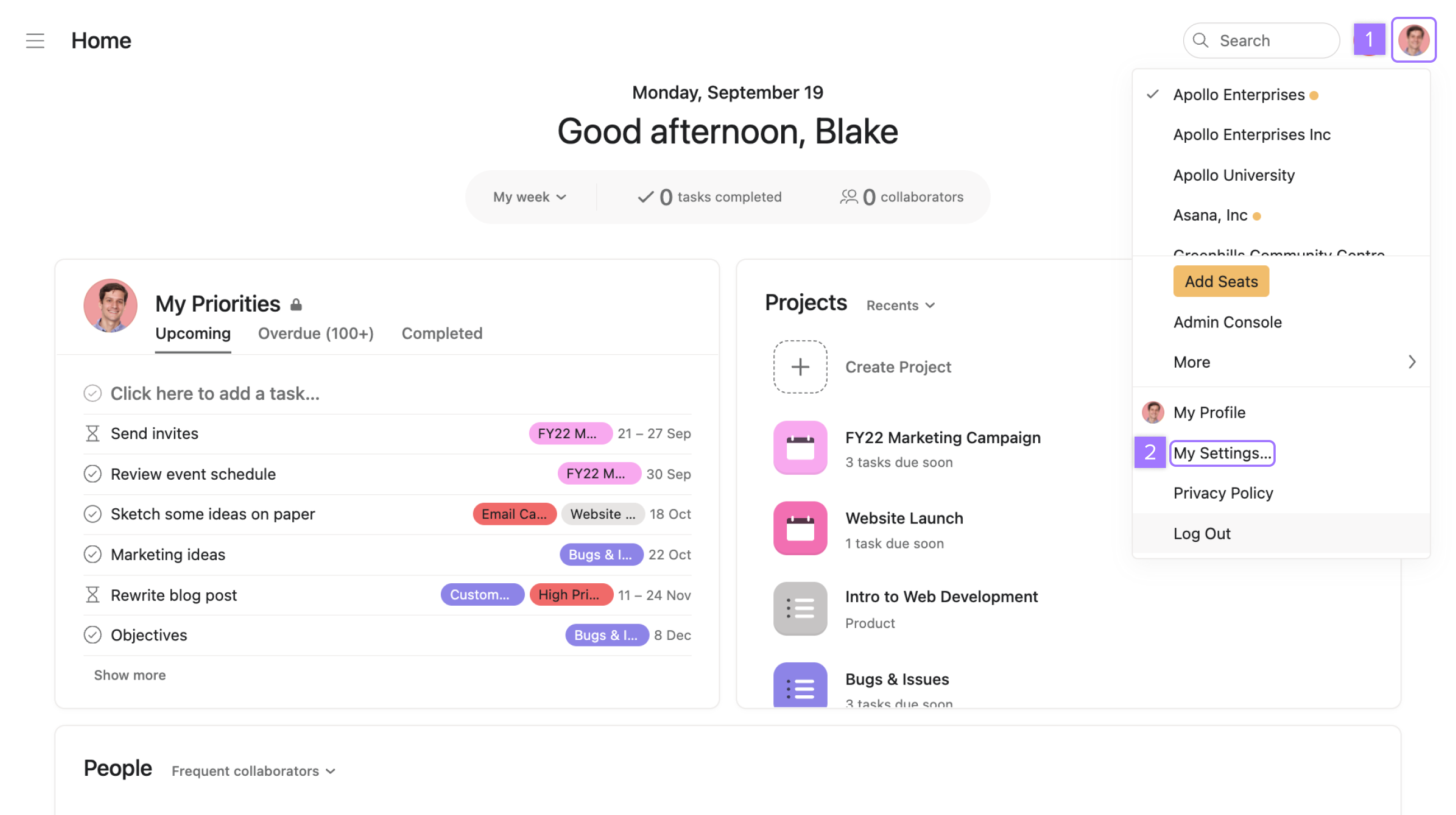 asana dashboard