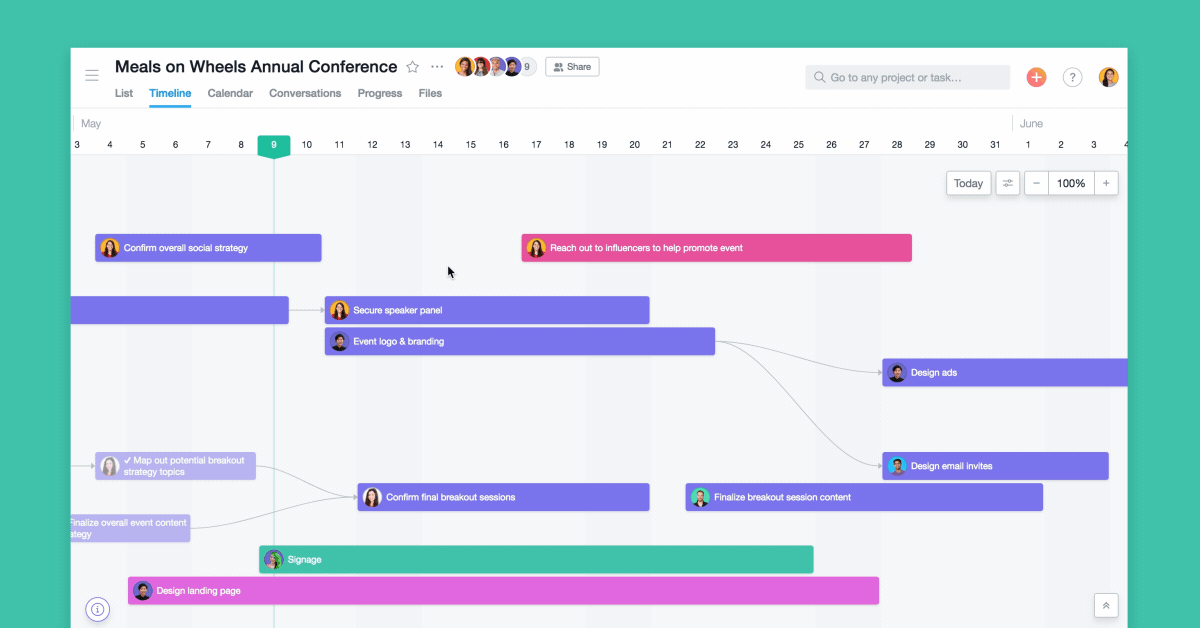 GIF of project plan creation with Asana Timeline feature