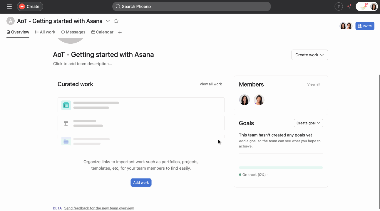 Nova página da equipe