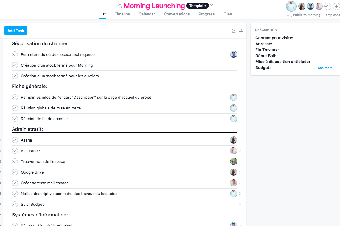 Asana-Vorlage von Morning Coworking für den Start von einem neuen Coworking Space