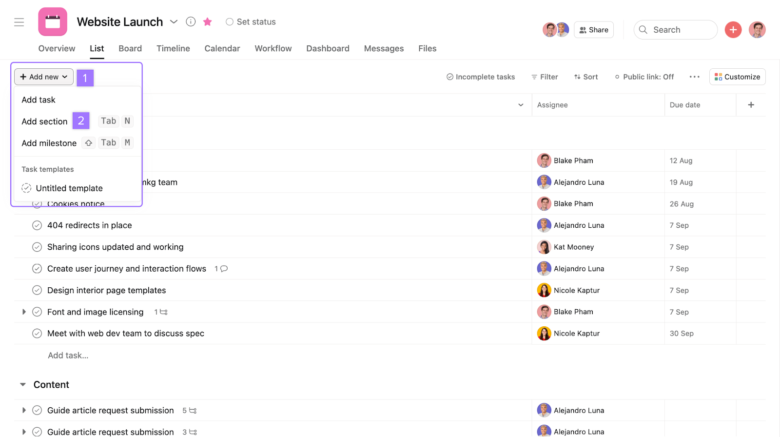 create section