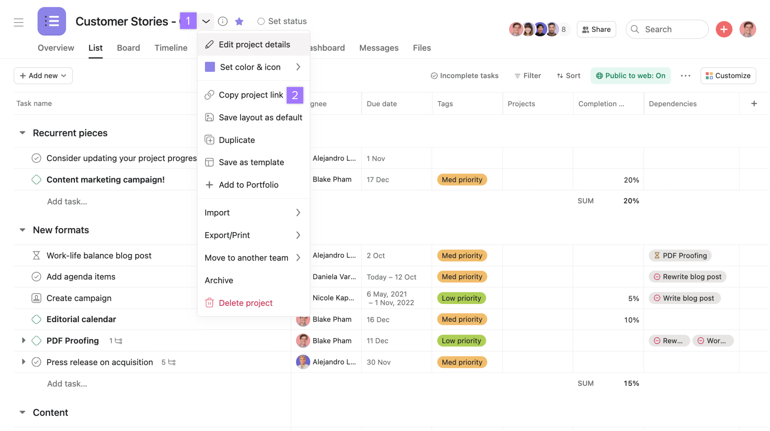 Setting Up a Project in Asana | Product Guide • Asana Product Guide