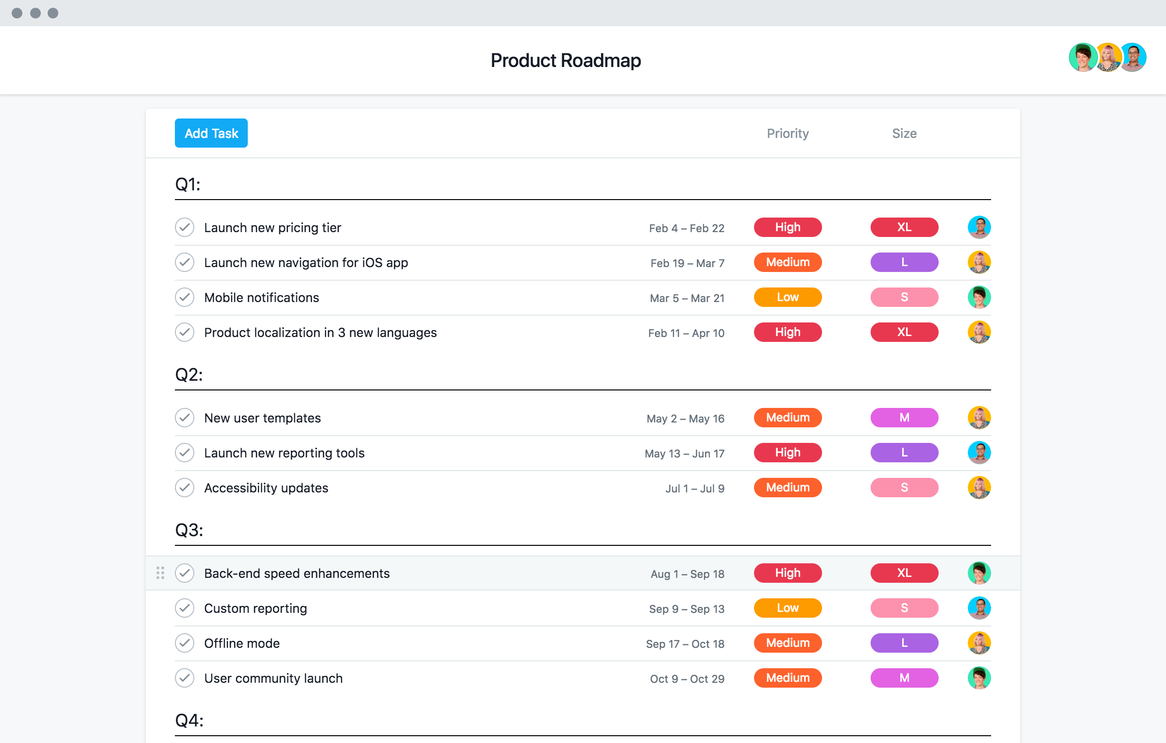 [Old product ui] Product roadmap template in Asana, spreadsheet-style project view (List)