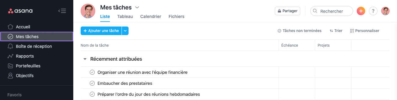 mes tâches dans la barre latérale