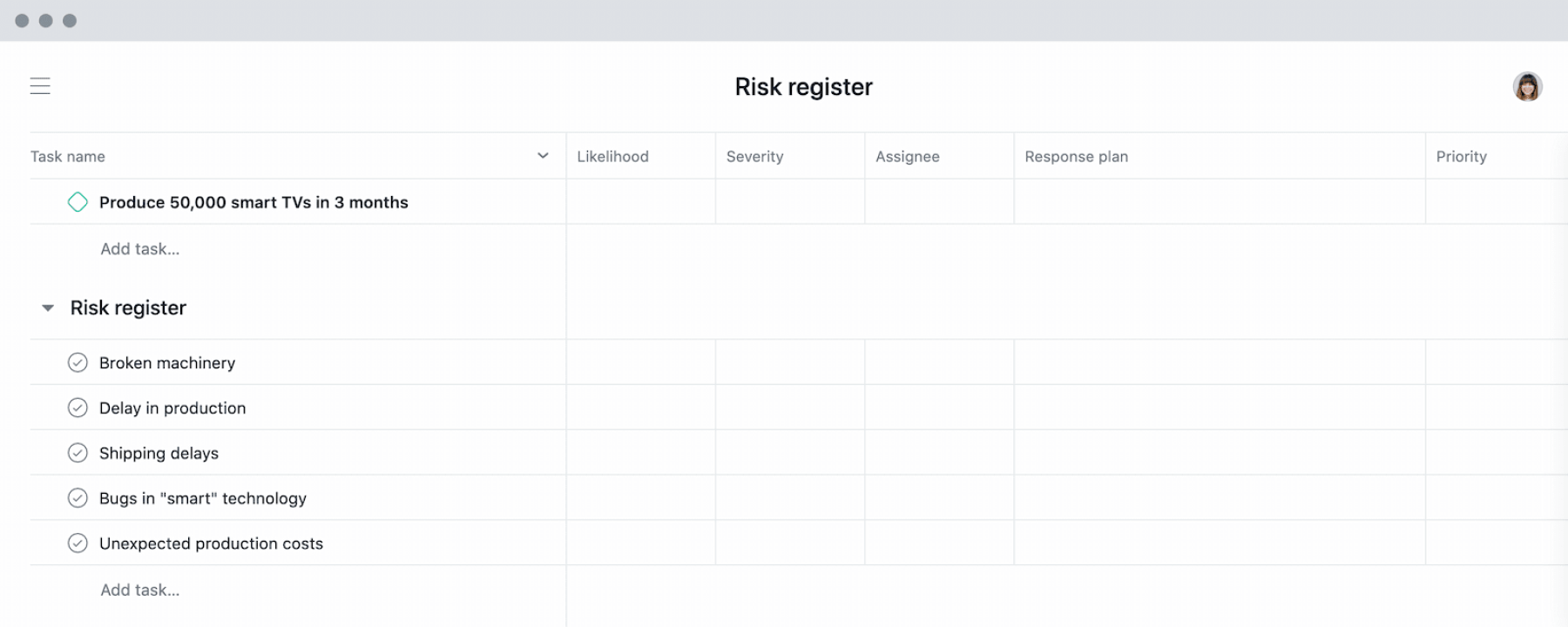 [Old Product UI] Project risk management blank risk register example (Lists)