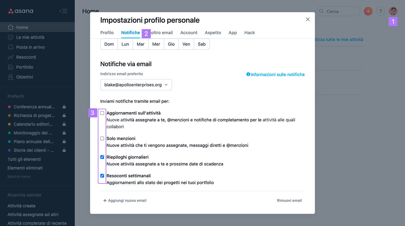 notifiche via email