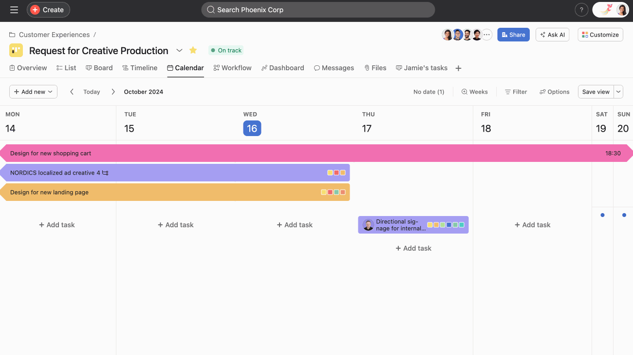 Setting color for tasks in calendar view