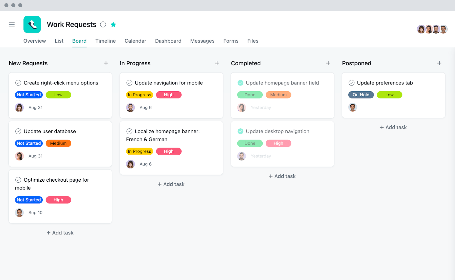 [Old Product UI] Work requests Kanban board example (Boards)