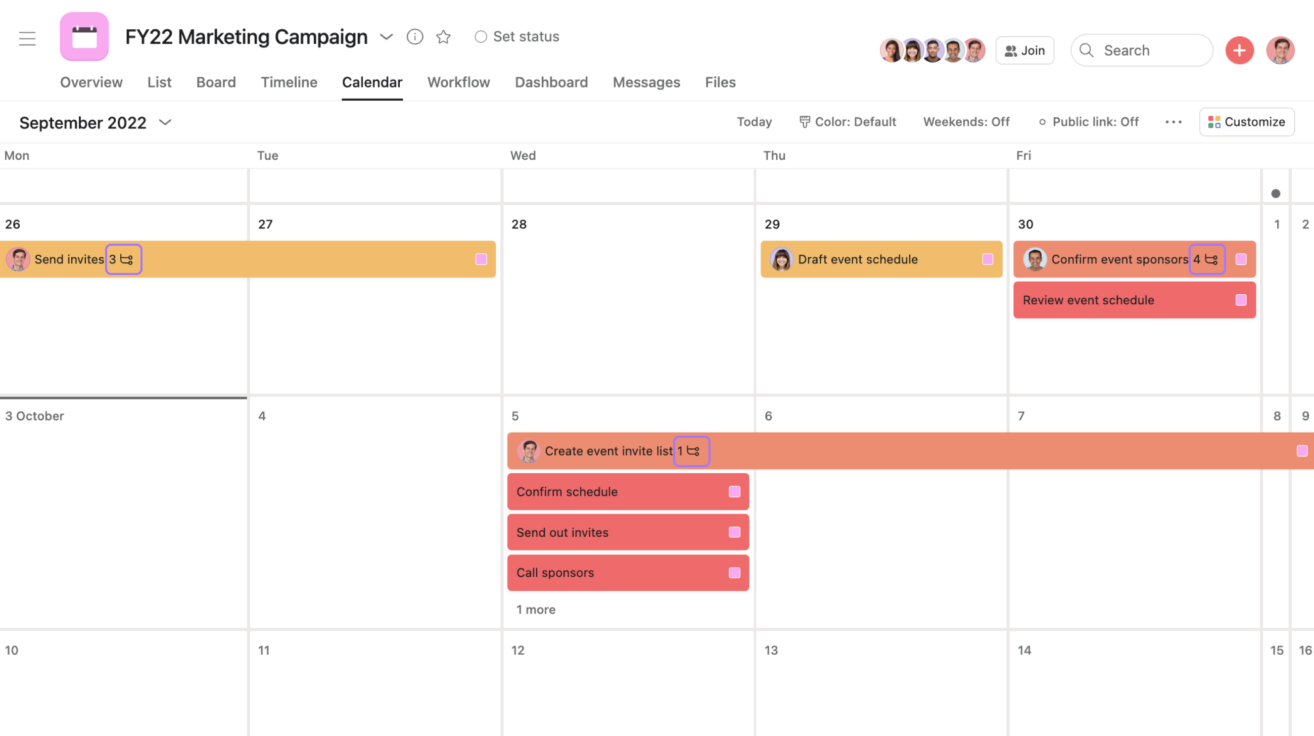 Opções da visualização de calendário da Asana Guia do produto • Guia