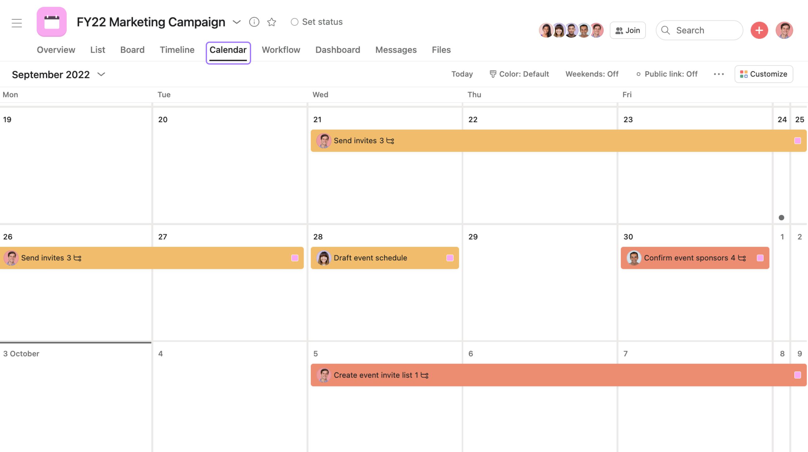 SCREENSHOT of Calendar View in My Tasks to plan and manage your work schedule