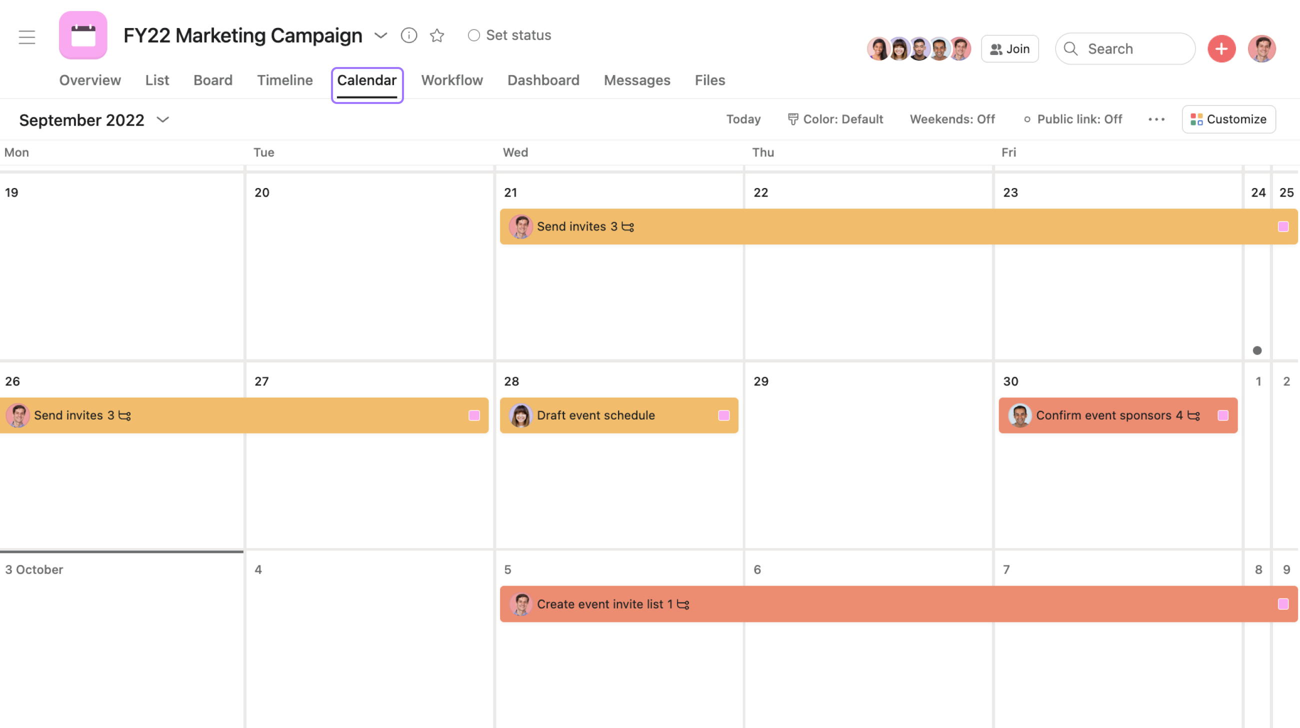 Opciones de la vista de calendario de Asana Guía del producto • Guía