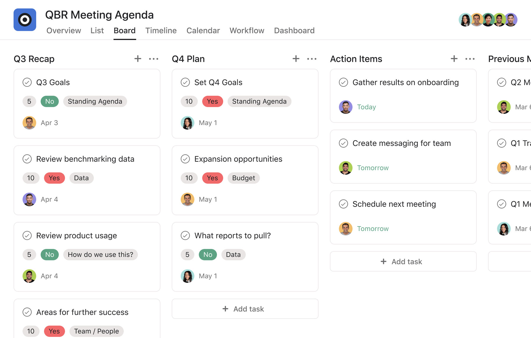 [Product UI] QBR meeting agenda project example (Boards)