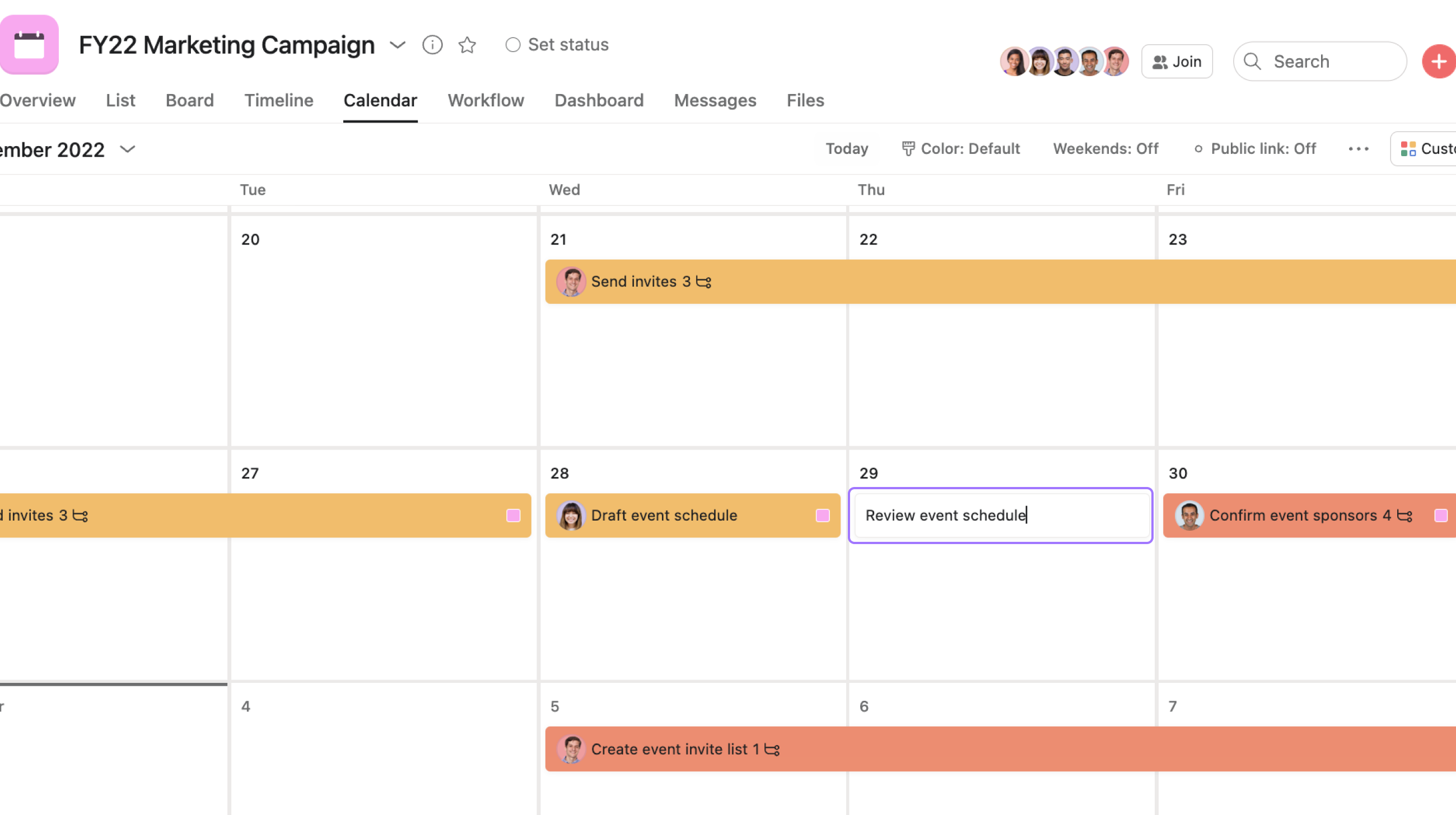 Asana calendar view options Product guide • Asana Product Guide