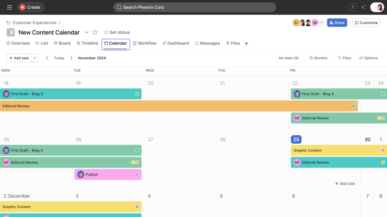 Calendar view Calendar view