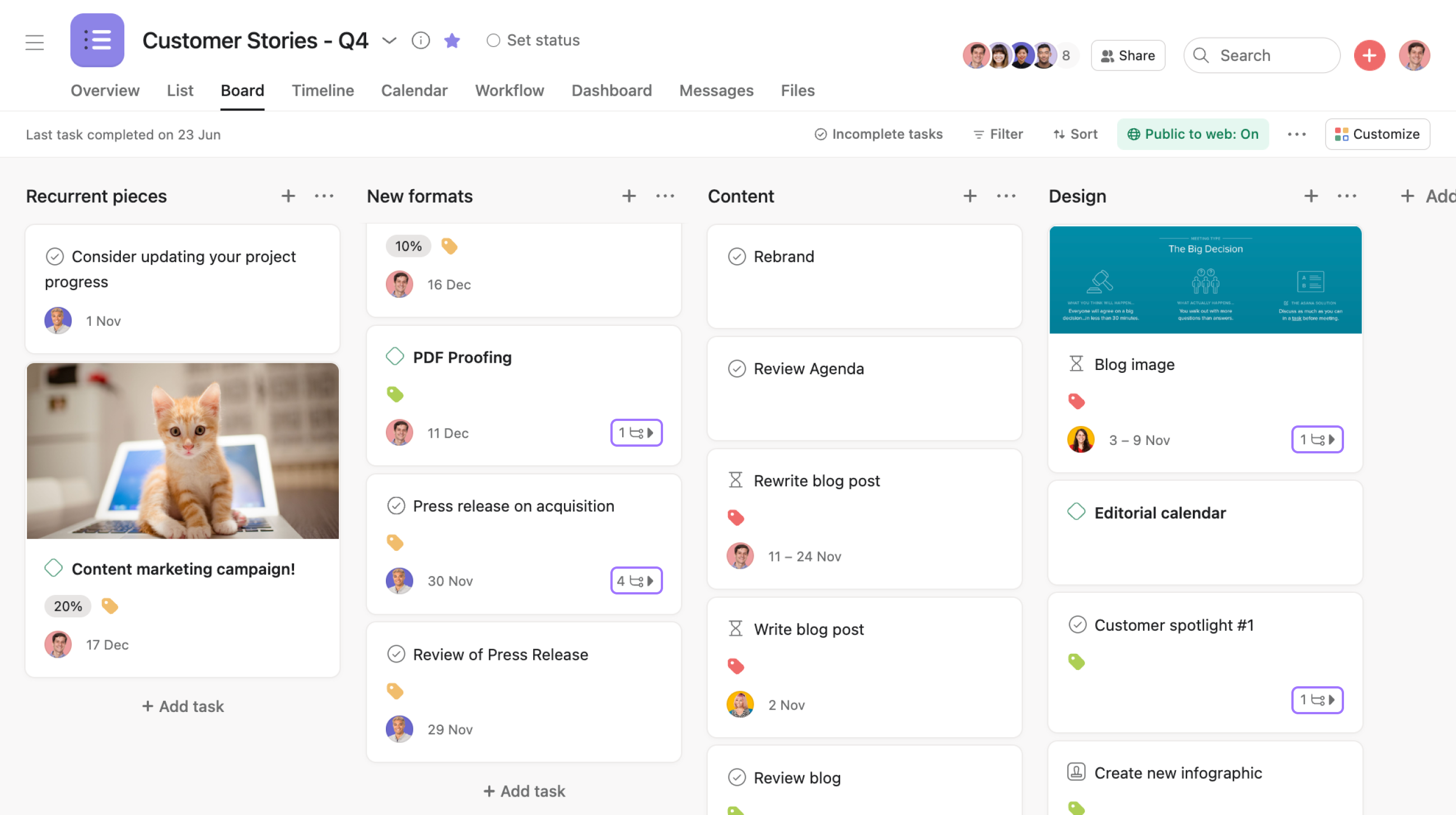 Screenshot of board view with focus on icon for subtasks