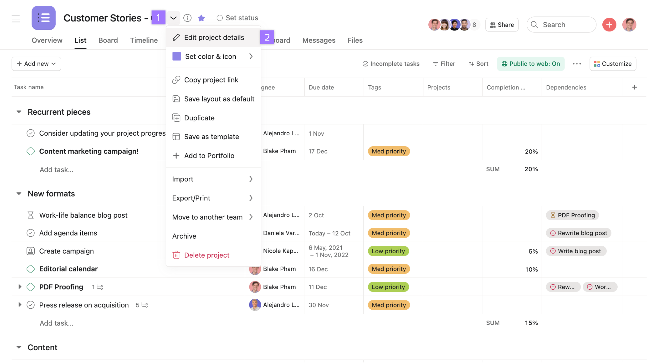 Setting Up a Project in Asana | Product Guide • Asana Product Guide