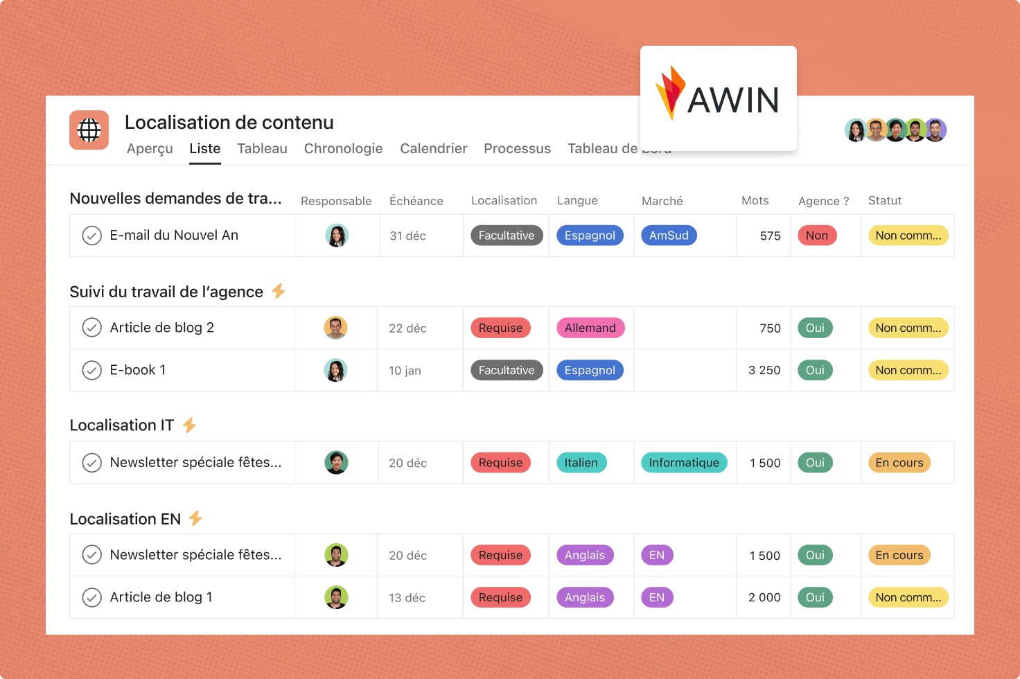 Awin organise son processus de localisation automatisé sur Asana