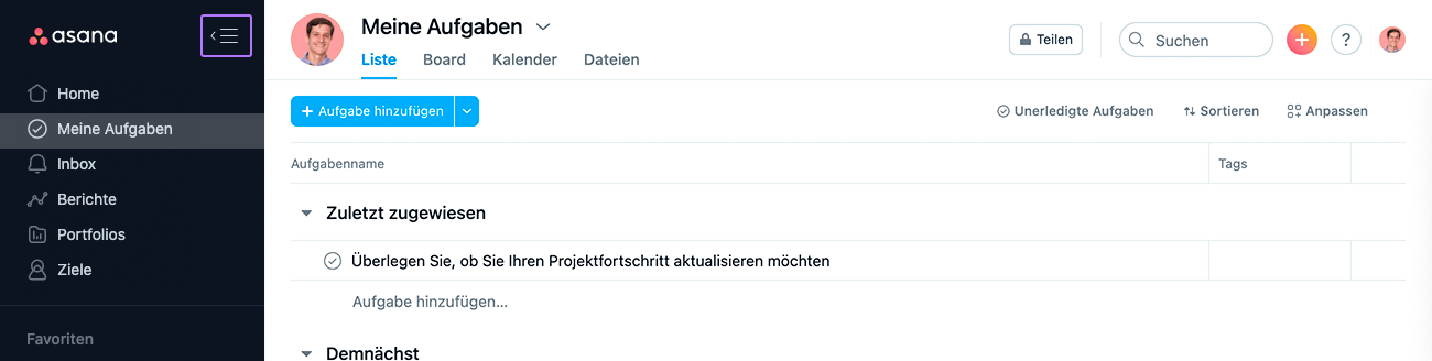 Seitenleiste ausblenden