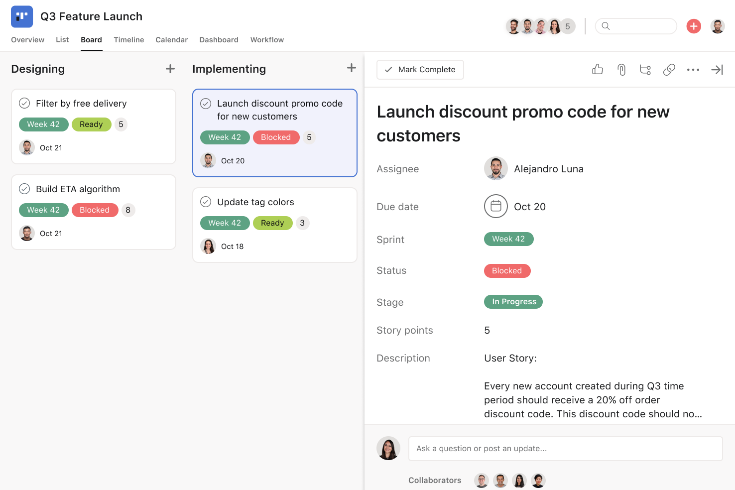 [Product ui] Kanban card task in an Asana project, Kanban board style view (Boards)