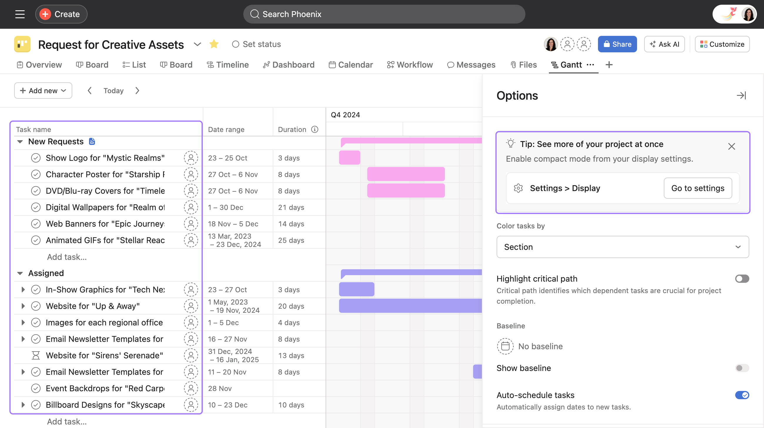 Gantt view