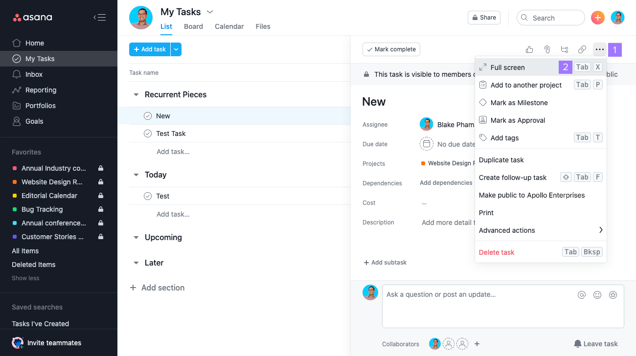 Task actions: create, move, duplicate, and more | Product guide • Asana ...