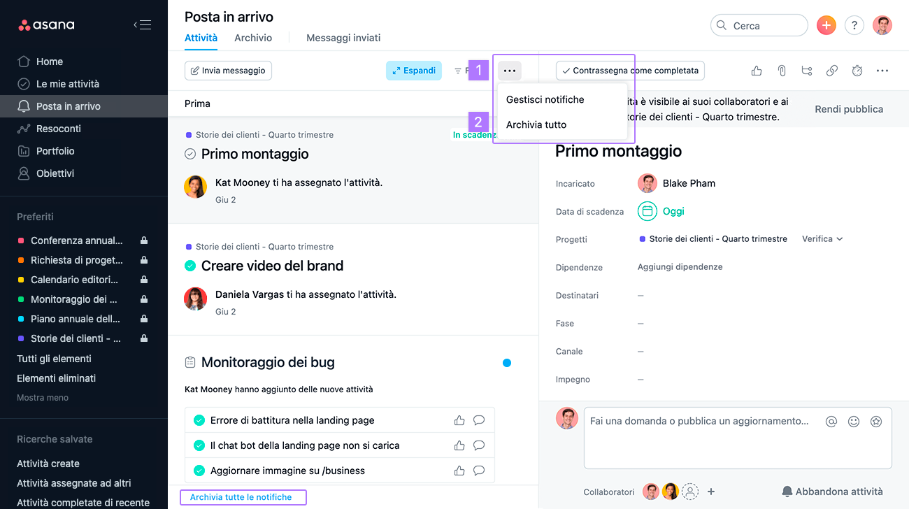 archiviare tutte le storie della posta in arrivo