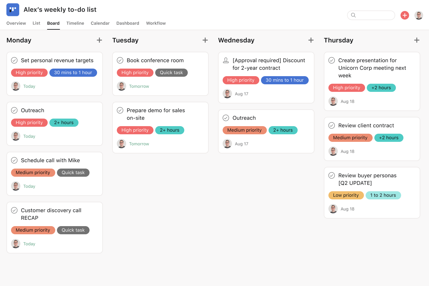 [Product ui] Weekly to-do list in Asana, Kanban board style view (Boards)