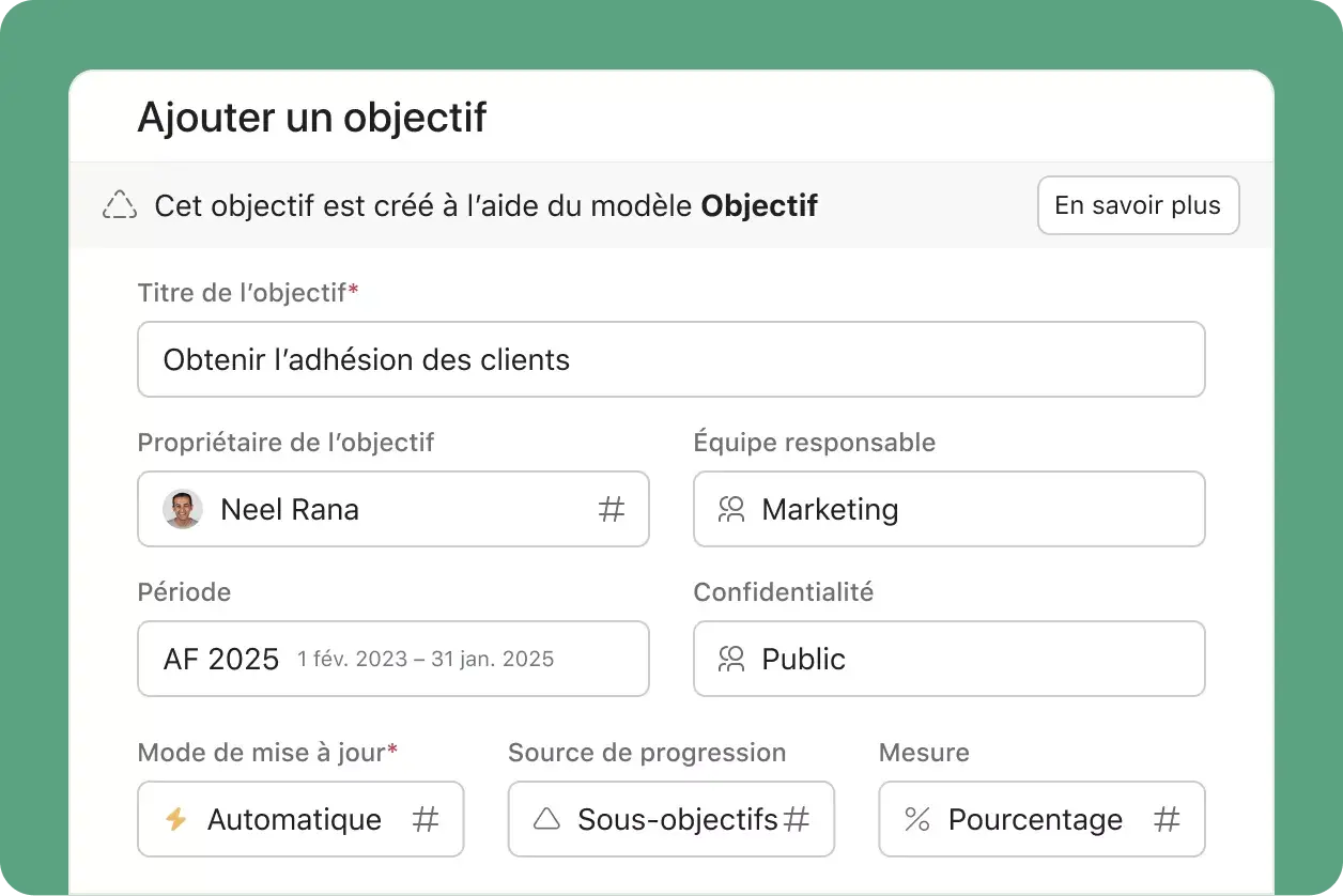 Les objectifs sur Asana : exemple de l’interface utilisateur produit