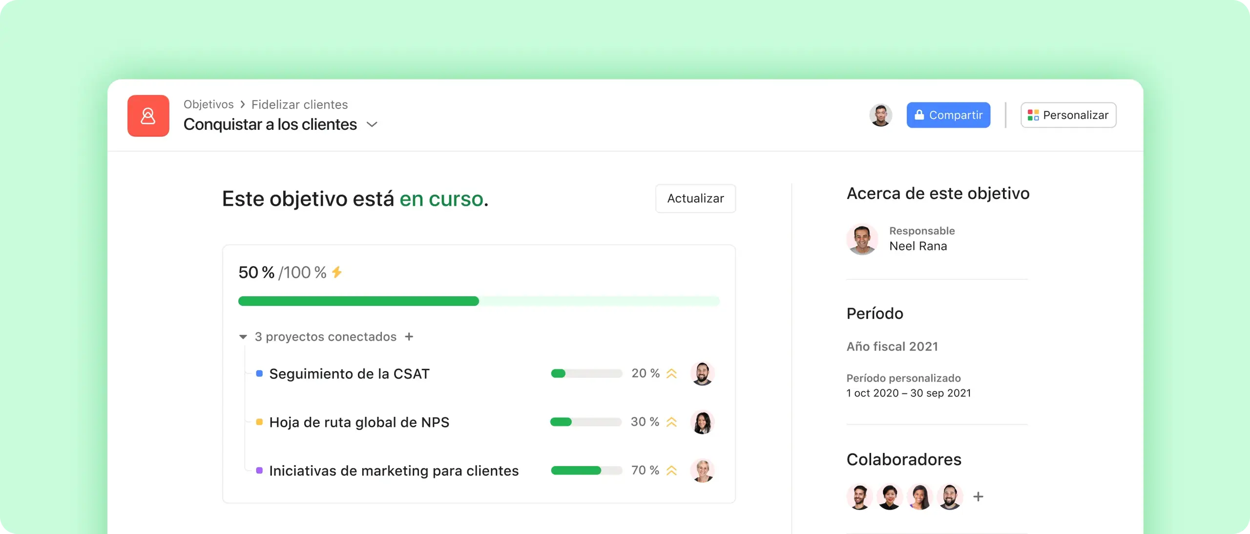 Goals screenshot in Asana