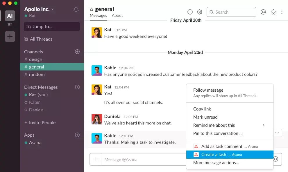 Turn a Slack message into a task or comment in Asana