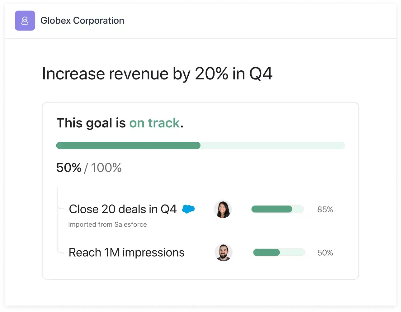 Goals status in Asana