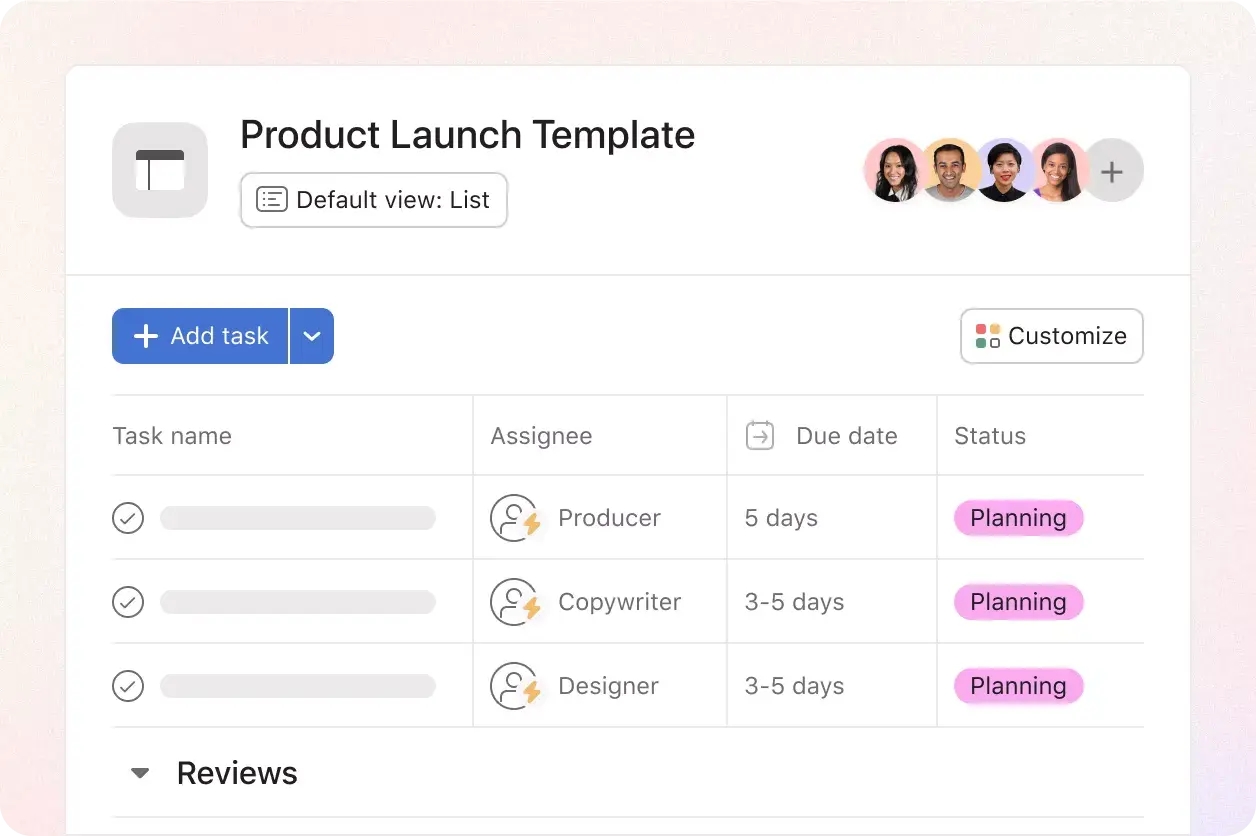 Automatically assign tasks and due dates with project templates