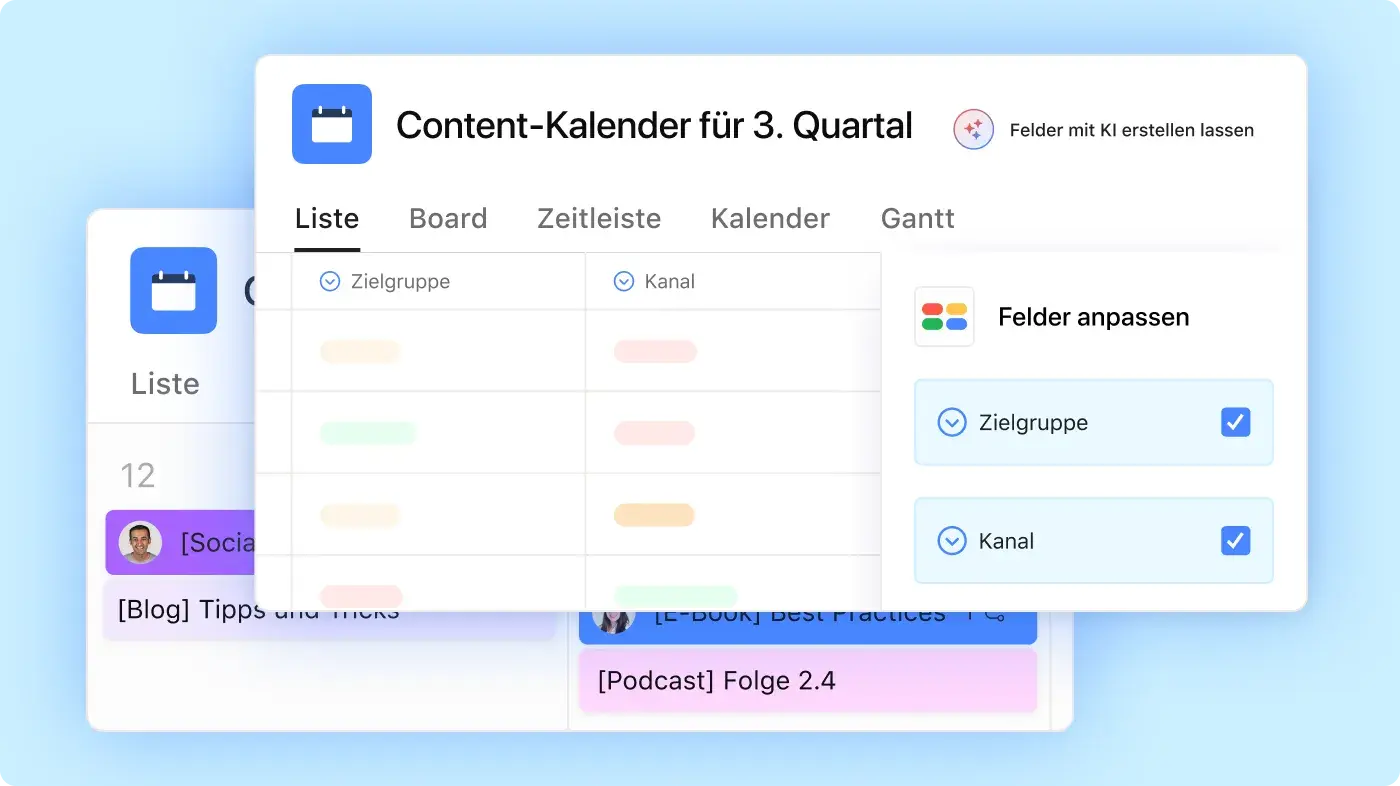 Inhaltskalender – Asana-Produkt-UI
