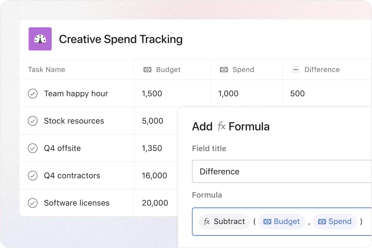 Image of Asana app 'Table' view
