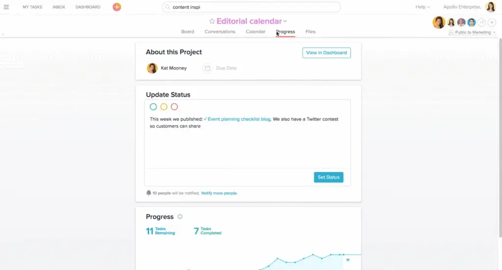 Product UI: Share a status update in Asana