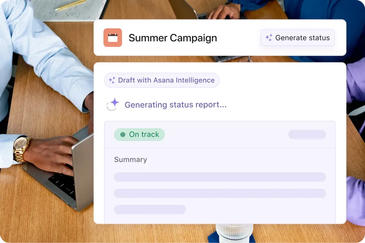 Interfejs użytkownika produktu w Asanie do zarządzania kampaniami za pomocą sztucznej inteligencji 