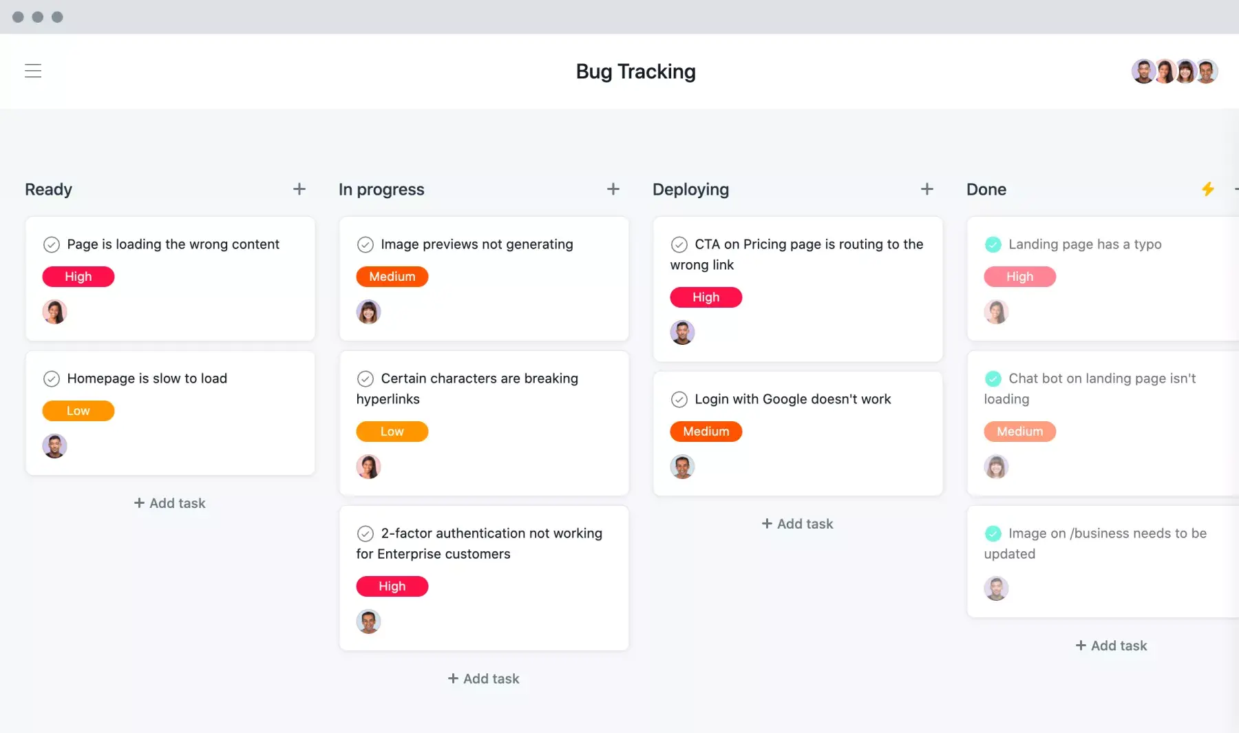 [Vue Tableau] Tableau Kanban de suivi des bugs sur Asana