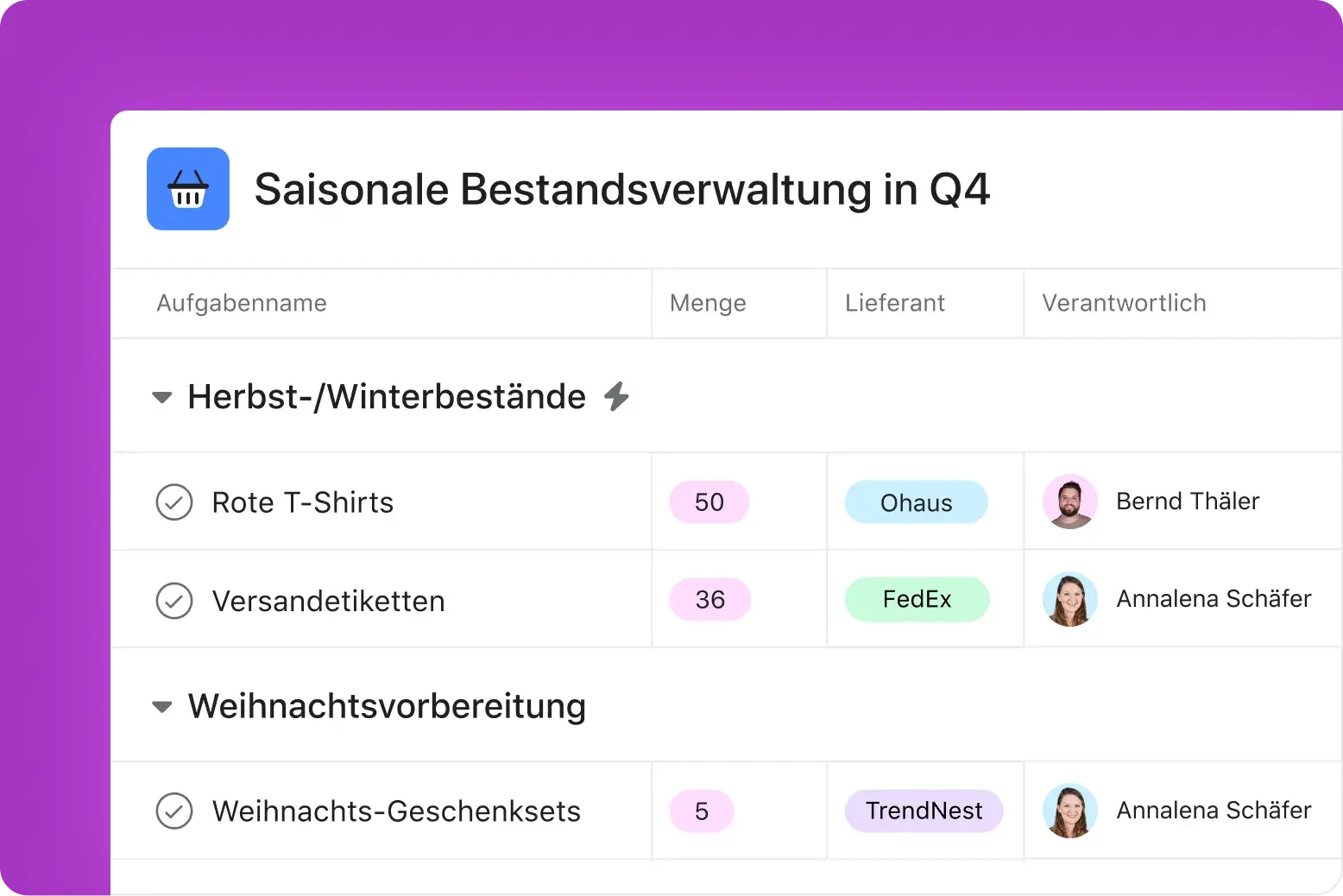 Bestands- und Ausstattungsverwaltung (Bild der Produkt-UI)