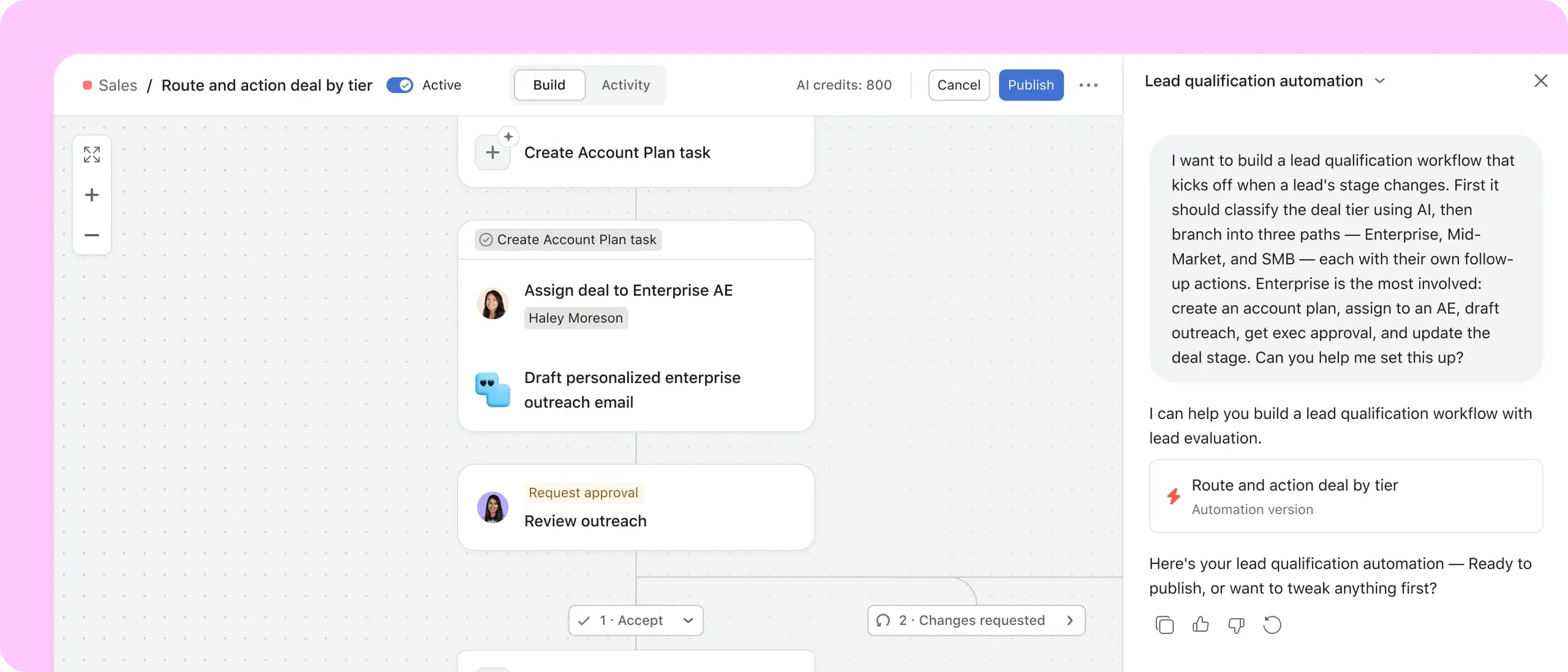 Asana AI Studio workflow builder generating a lead qualification workflow from a prompt