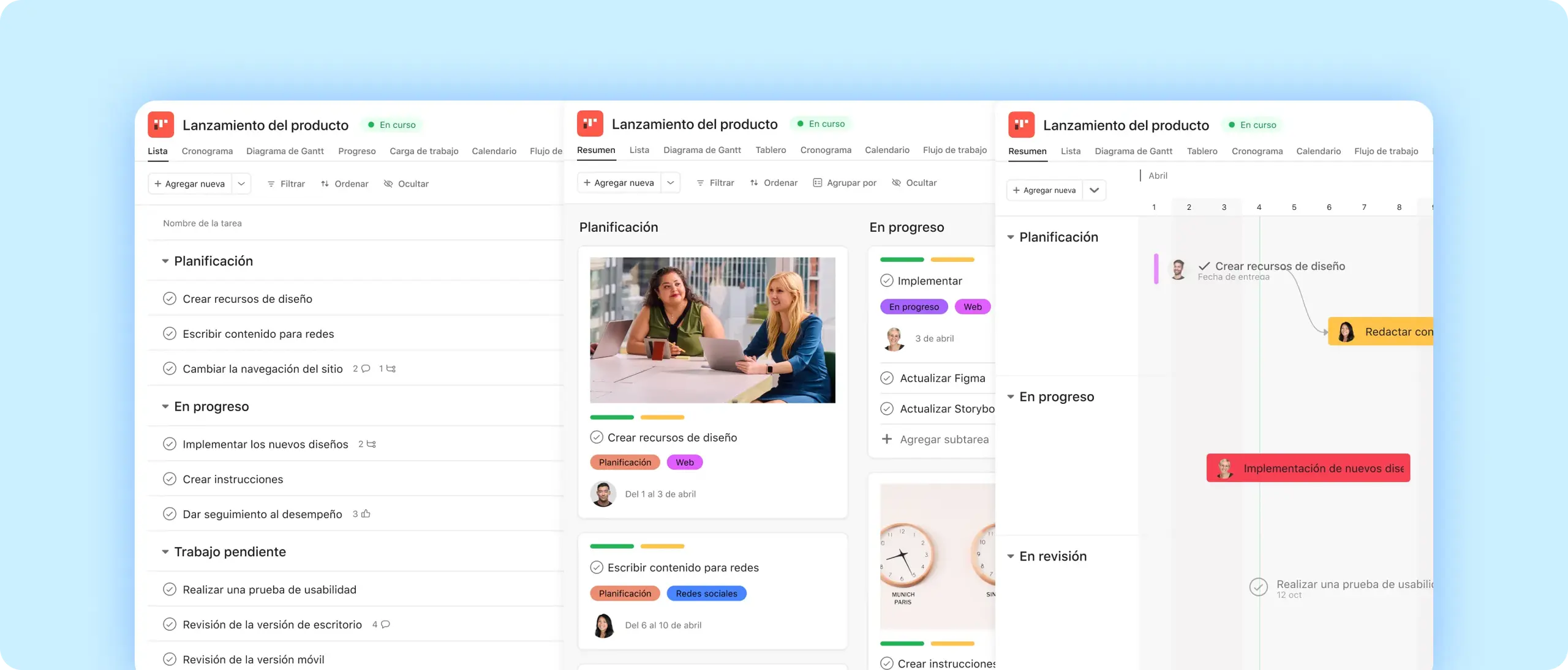 Project views screenshot in Asana