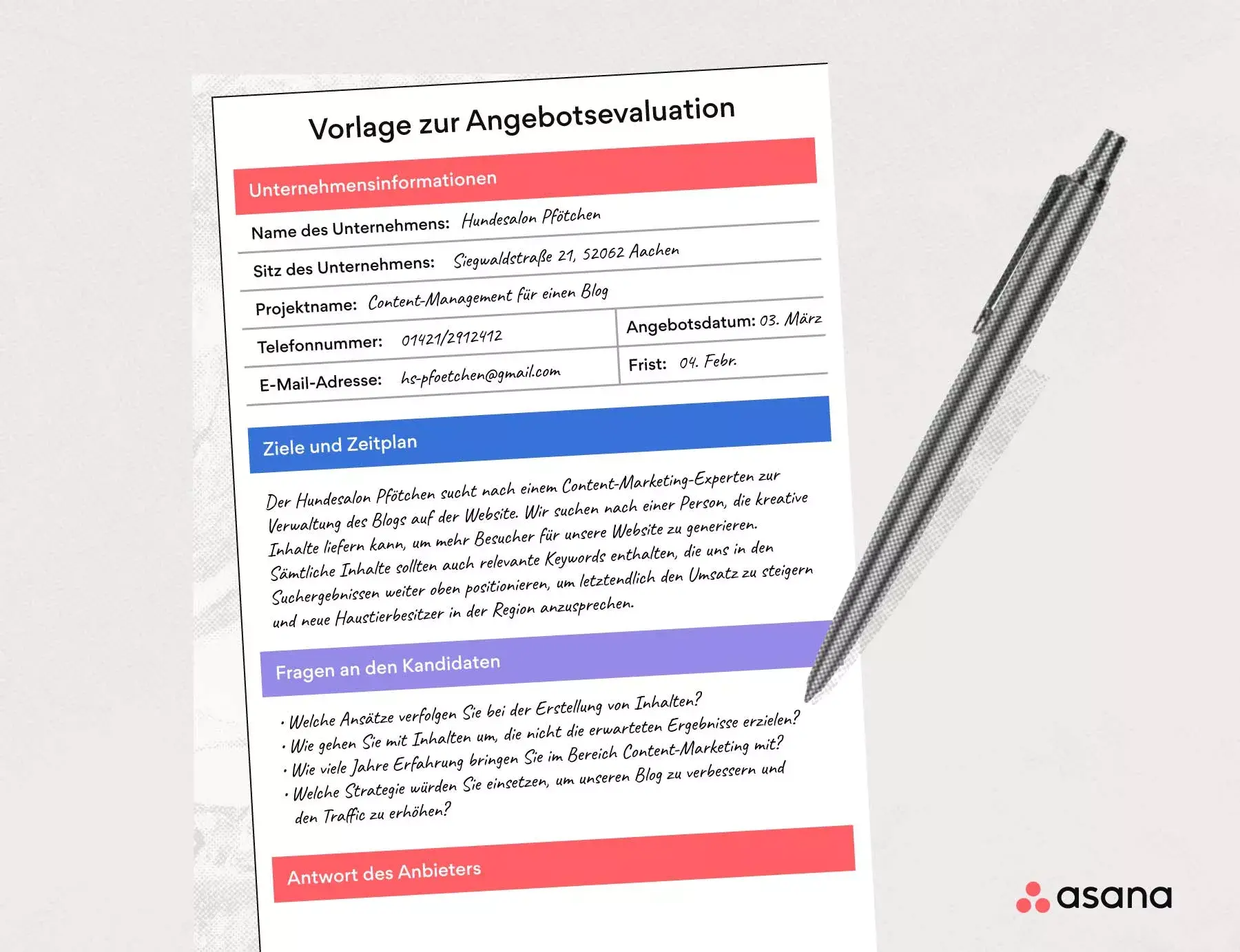 Beispielvorlage – Bewertung der Informationsanfrage