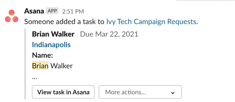 Asana task