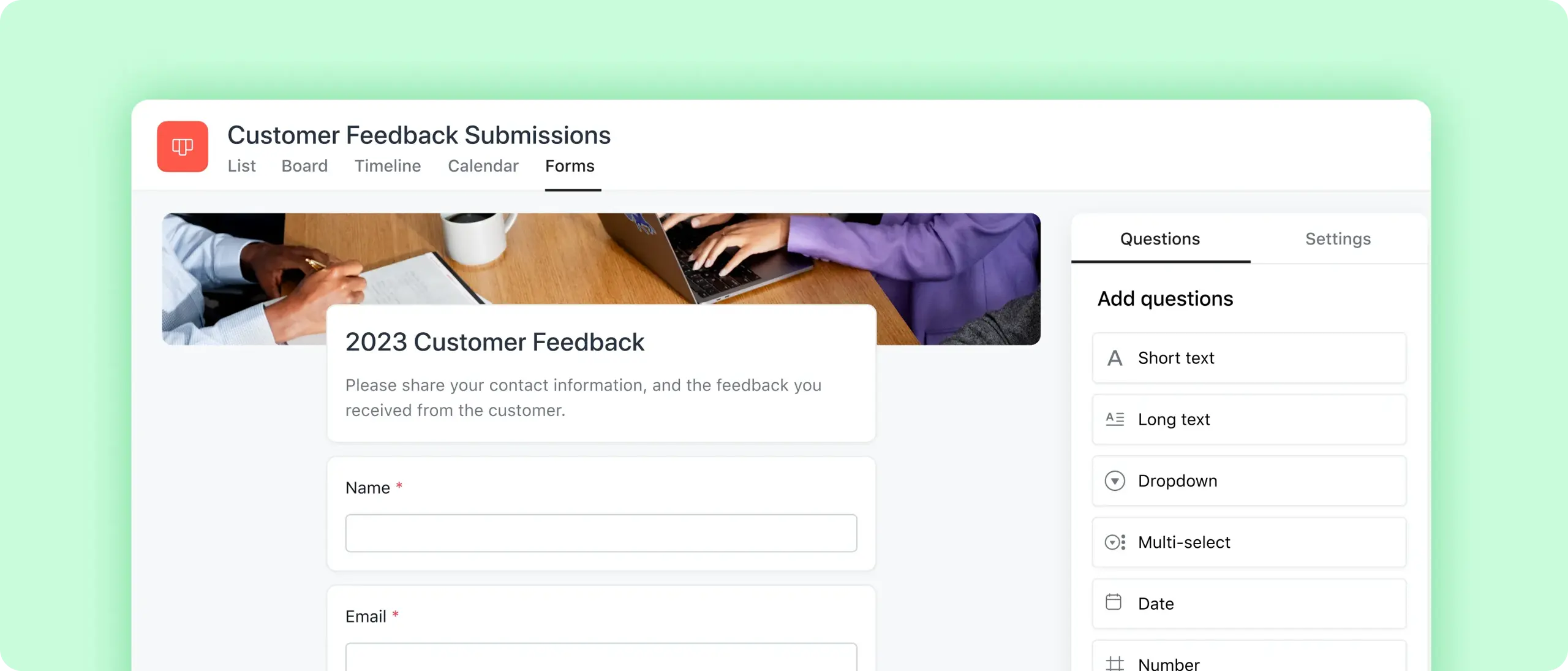 Forms Asana Product UI 