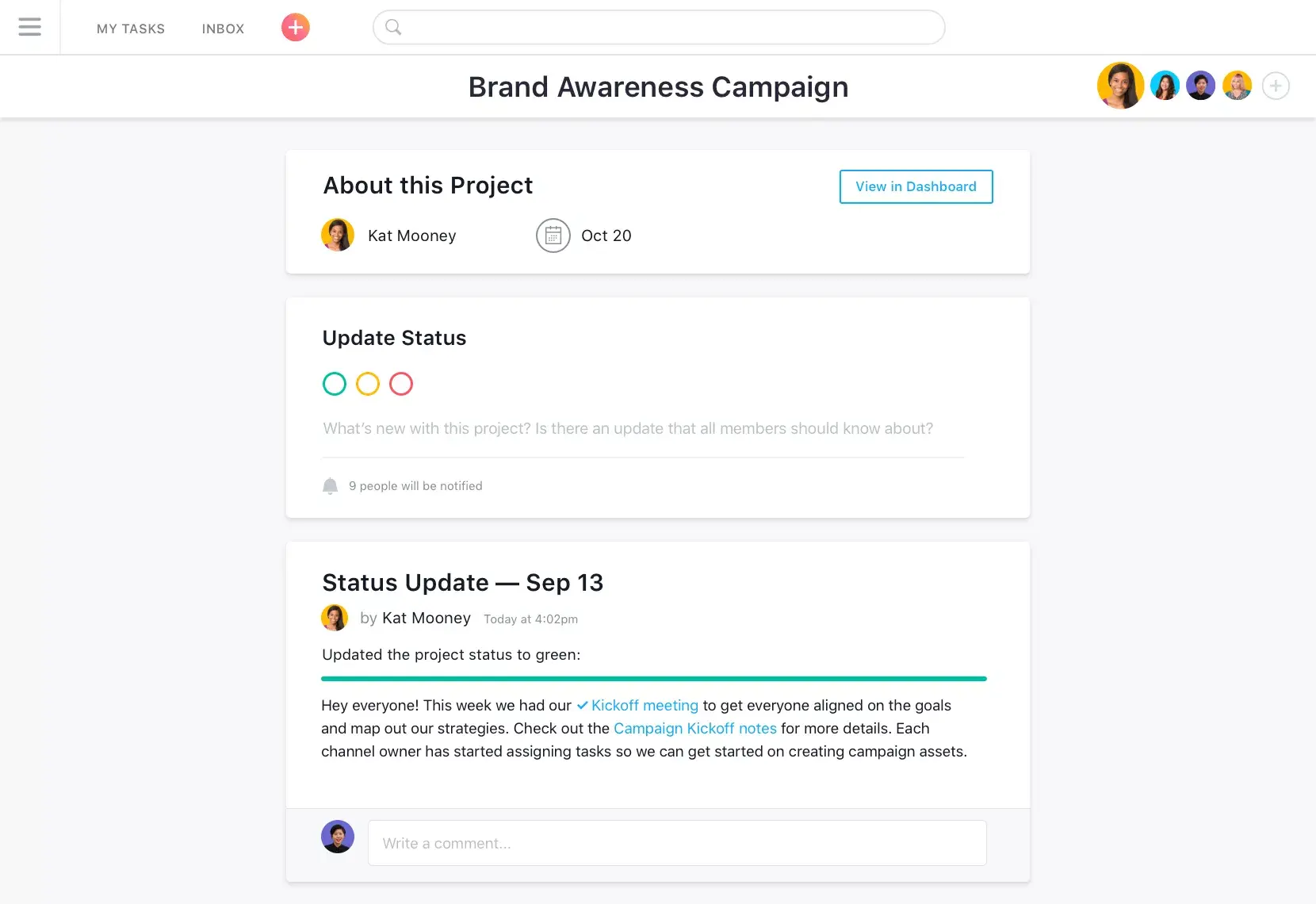 Campagne pour la notoriété de la marque sur Asana - Interface utilisateur produit